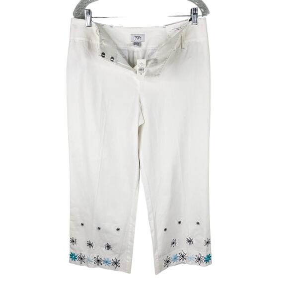 Ann Taylor LOFT Ann Pants Cropped 10 White Embroidered Flowers - Picture 9 of 11